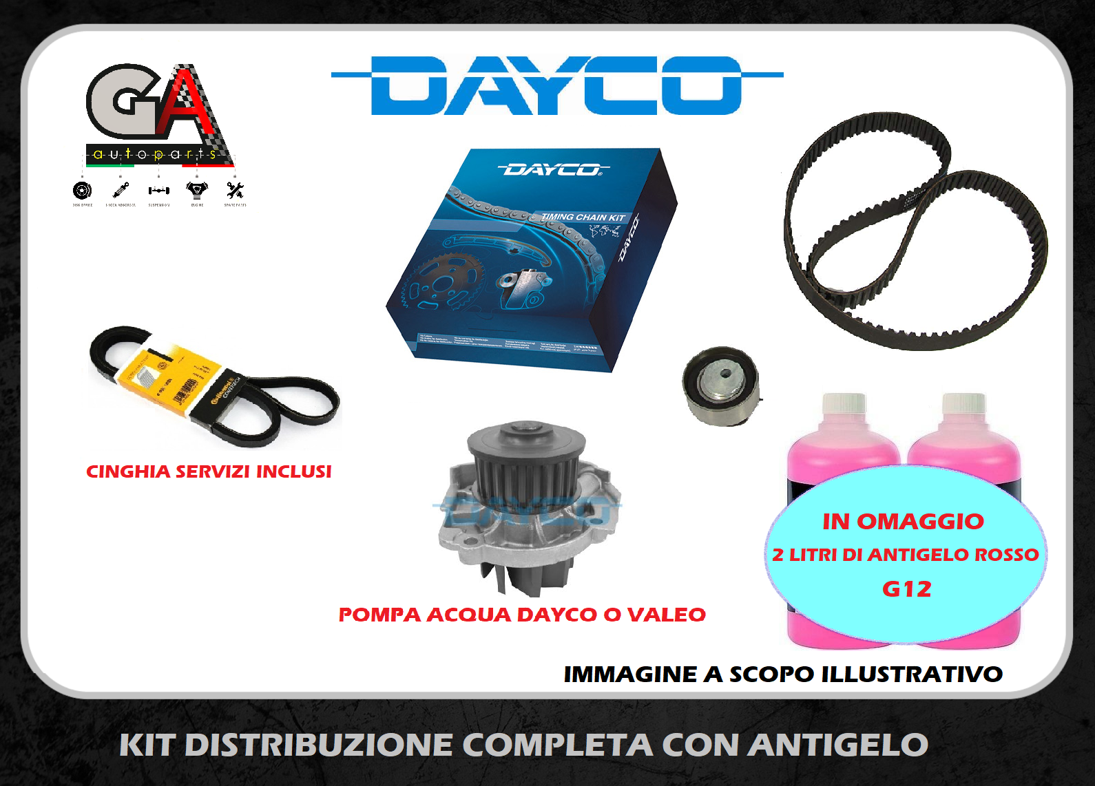 KIT DISTRIBUZIONE POMPA E CINGHIA SERVIZI PER FIAT PUNTO PANDA 1.2-1.4  DAYCO