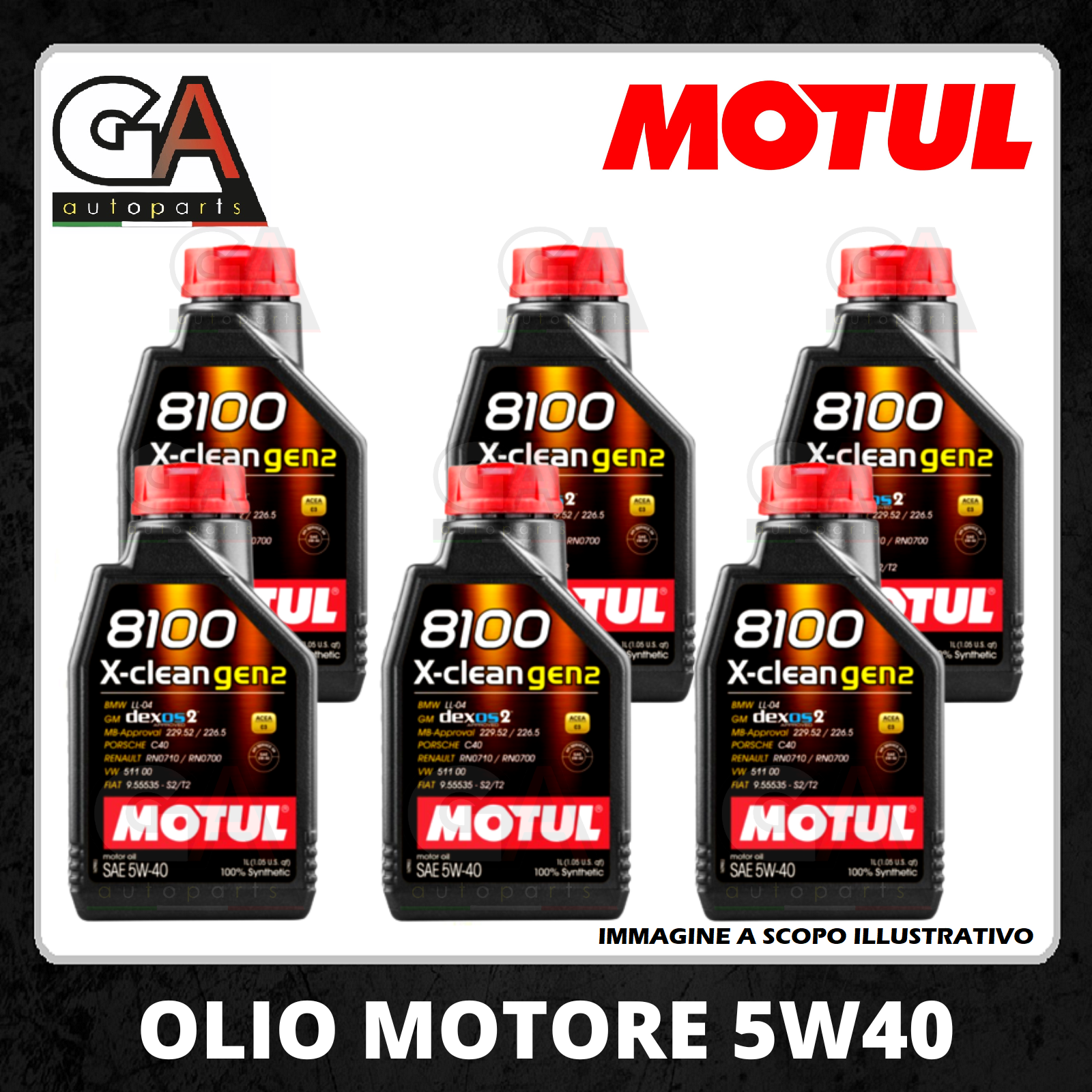 6 Lt Olio Motul 8100 X-Clean GEN 2 5w40 100% sintetico ACEA C3 API